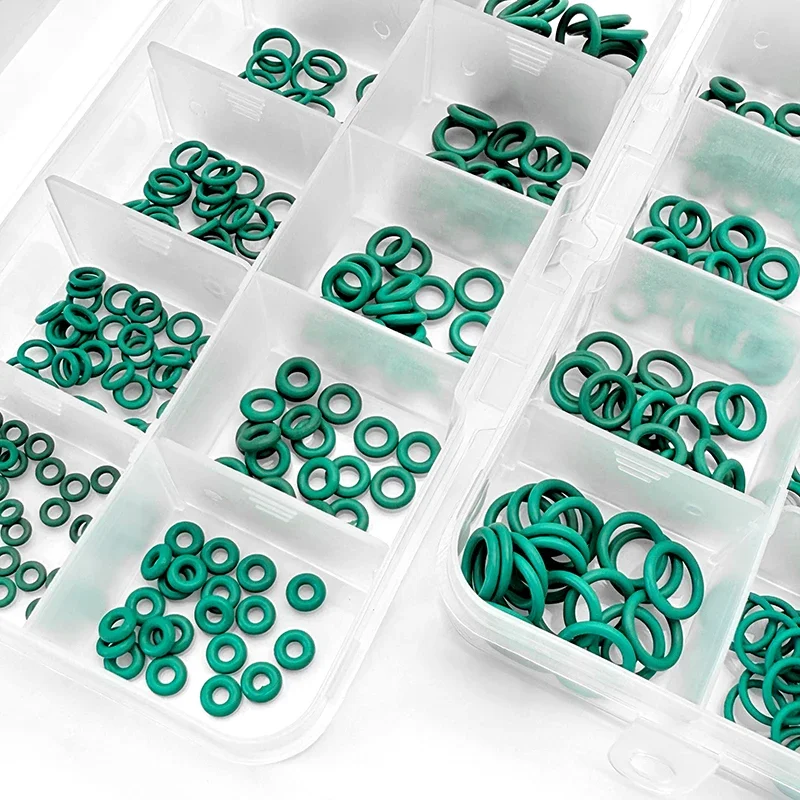 Fluoro Rubber FKM Vitons O-Ring Kit 10 Sizes Green CS1-1.5mm OD4-10mm High Temp Oil Resistant Oil-proof Seals for Machine Repair