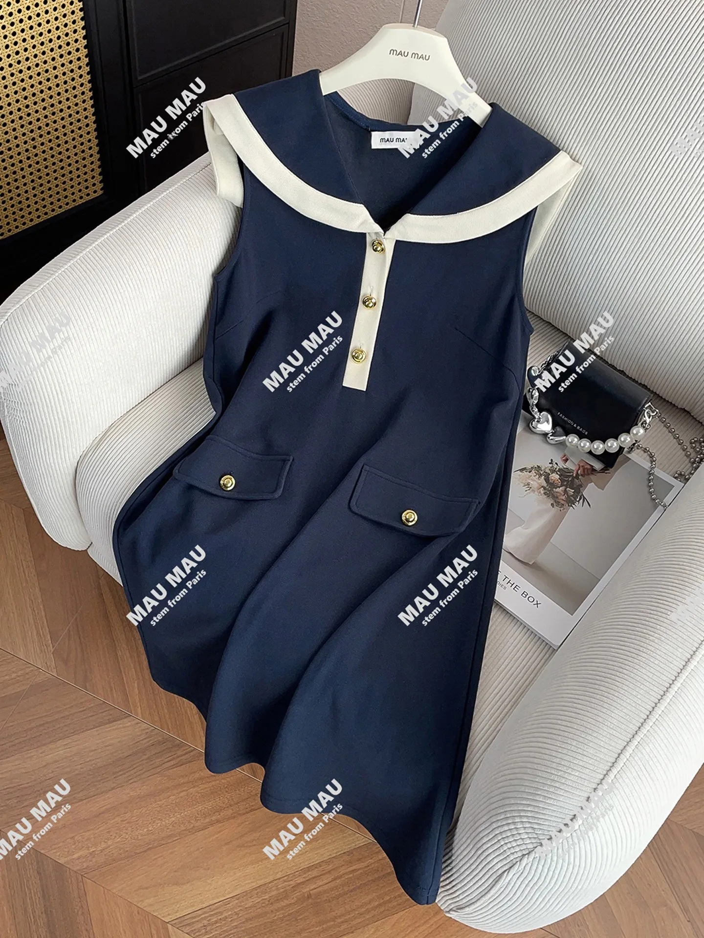 

High-End Summer New Sle Naval Collar Svel Vest Dr College Sle Women's Faion Commute Simple High Waist Dr