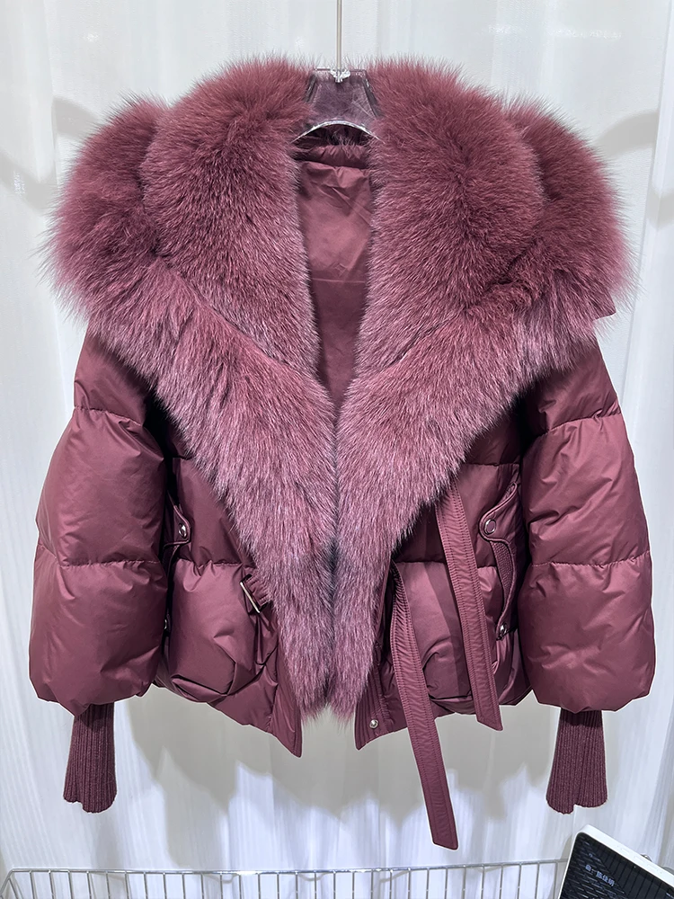 Nova moda inverno natural gola de pele de raposa casacos mulheres ganso para baixo jaqueta puffer jaquetas estilo feminino casacos de luxo frete grátis