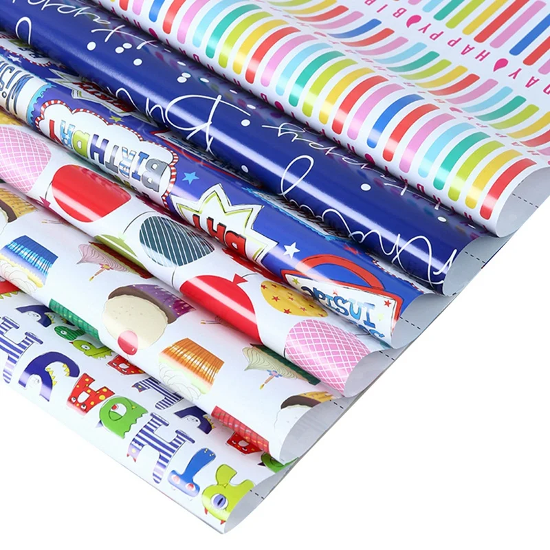 Papel De Embrulho Folhas Set for Birthday Party, Gift Wrap Papers, Presente, 6