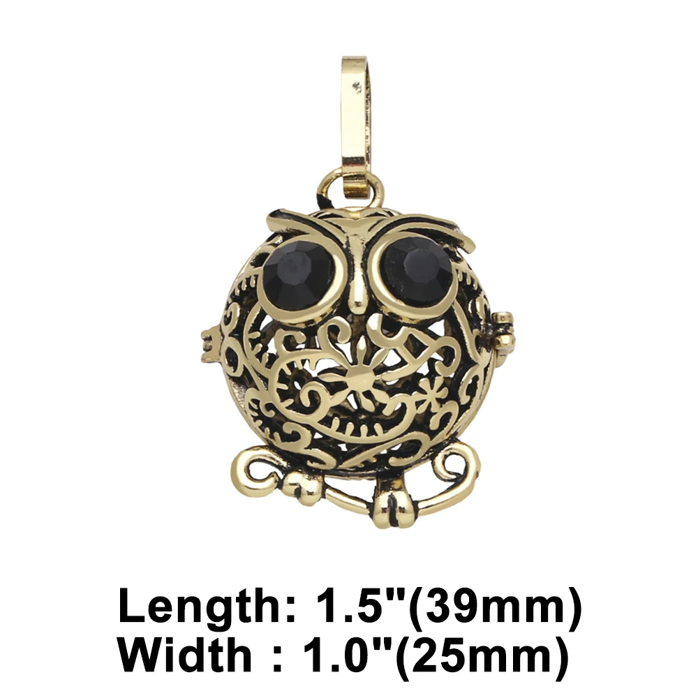 OCESRIO Retro Cute Owl Harmony Ball Pendant for Necklace Copper Gold Plated Wishing Ball Jewelry Making Supplies pdtb134