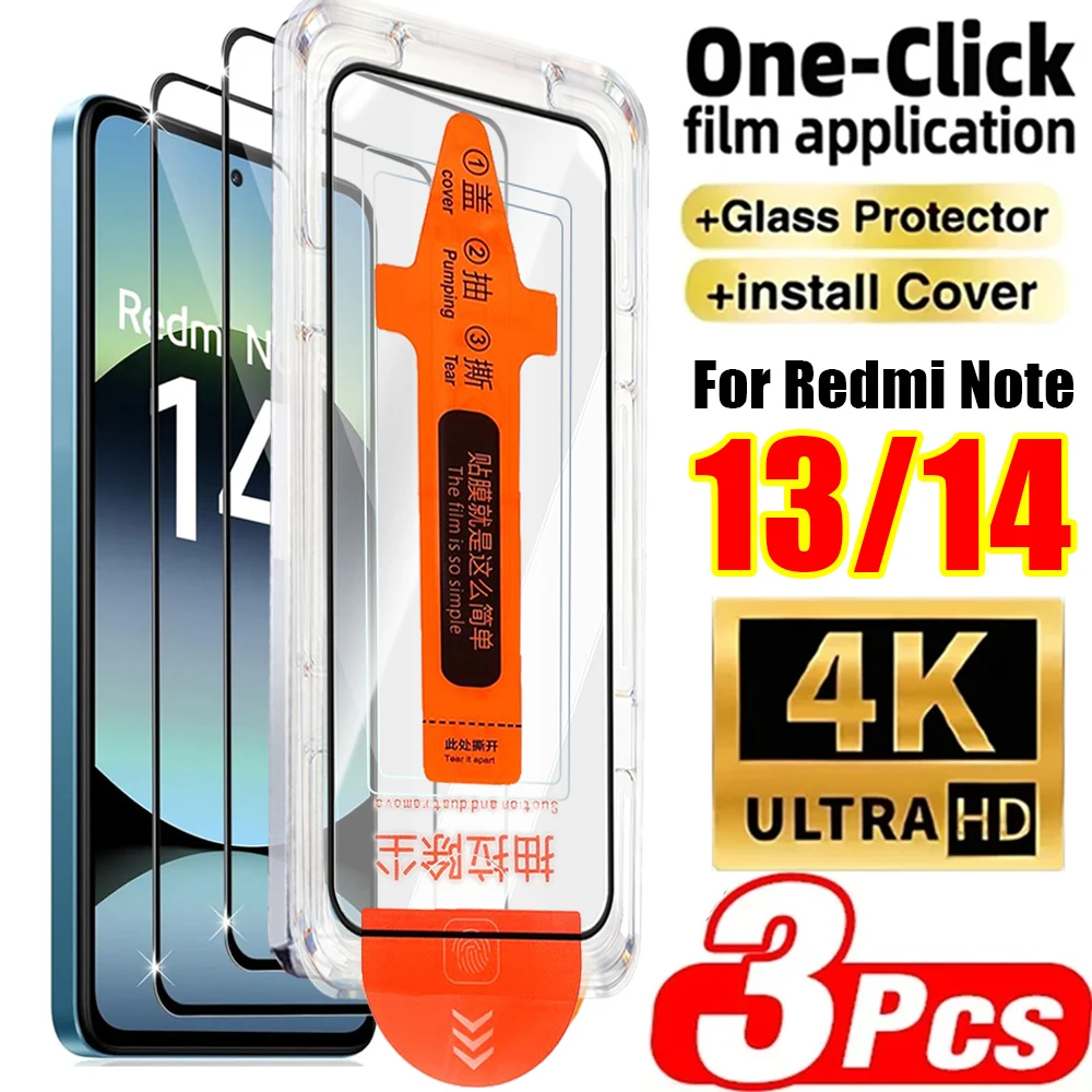 

1-3Pcs Dust Free Easy Installation Screen Protectors For Xiaomi Redmi Note 13 14 4G 5G HD Clear Tempered Glass Protective Film