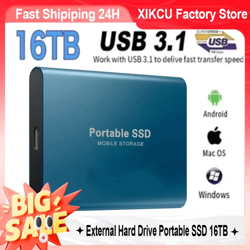

XIKCU 16TB Portable Ultra Slim Portable Hard Drive Solid Storage with High-Speed Transmission Data Safety Expansion for Work