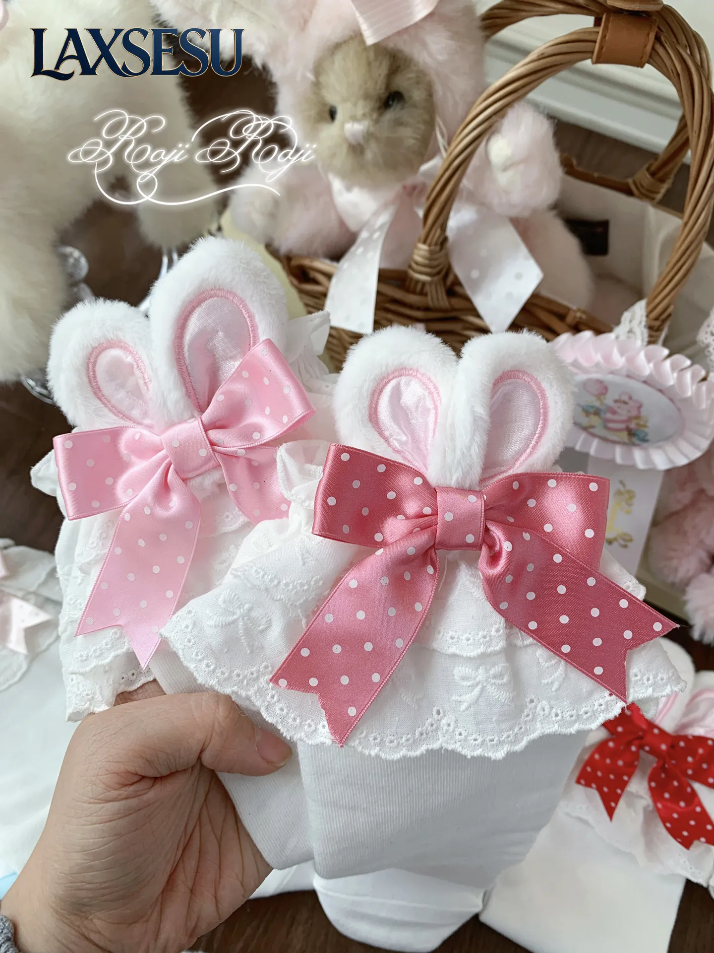 Japanese New Lolita Bow Little Rabbit Ear Sweet and Cute Socks Women's Summer JK Bow Lolita Lace Lace Versatile Short Socks