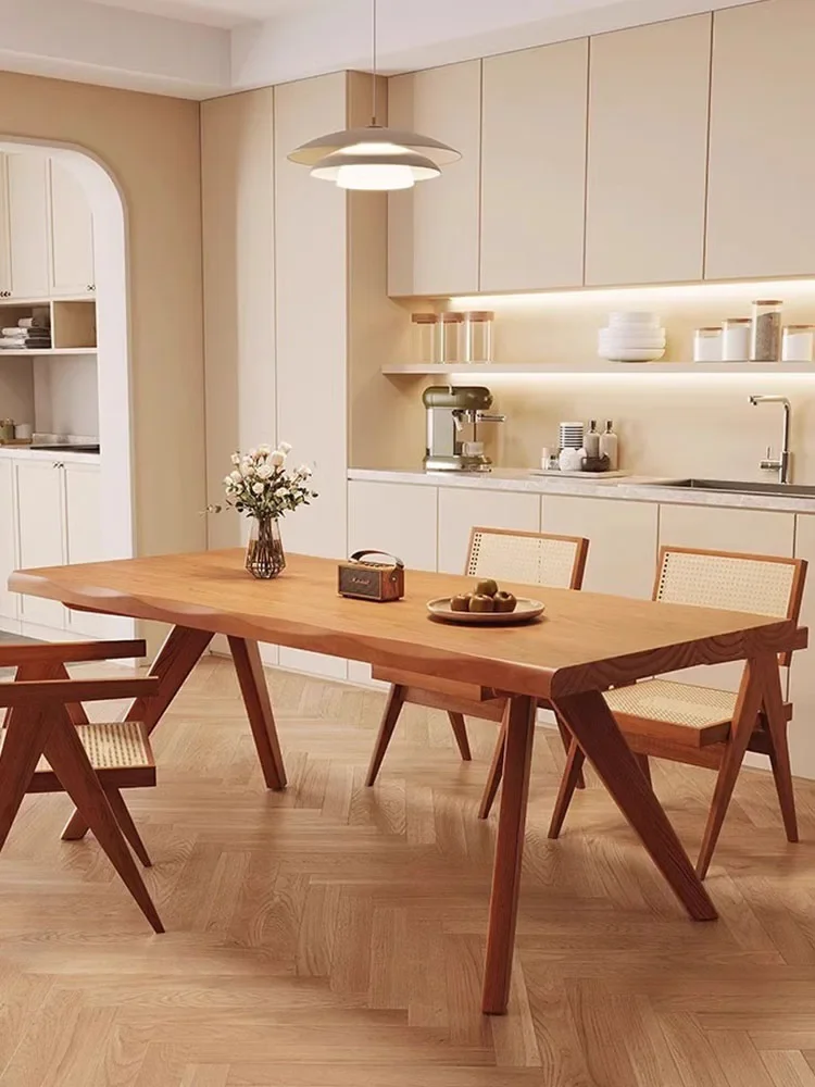 Japanese cherry wood dining table Nordic solid wood large board table household log desk desk rectangular whale dining table