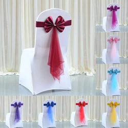 10PCS Bow Elastic Chair Sashes Cover Bands For Wedding Party Hotel Decorations Domestic Free Wedding Bow Chair Back Flower