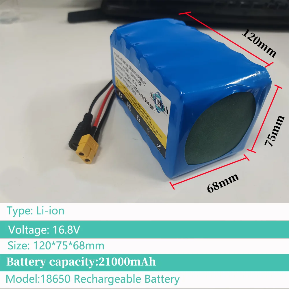 بطارية ليثيوم أيون 16.8 فولت 21000 مللي أمبير 18650 بطارية قابلة للشحن 4S6P مع BMS 12.6 فولت شاحن سعة كبيرة لدراجة الصيد