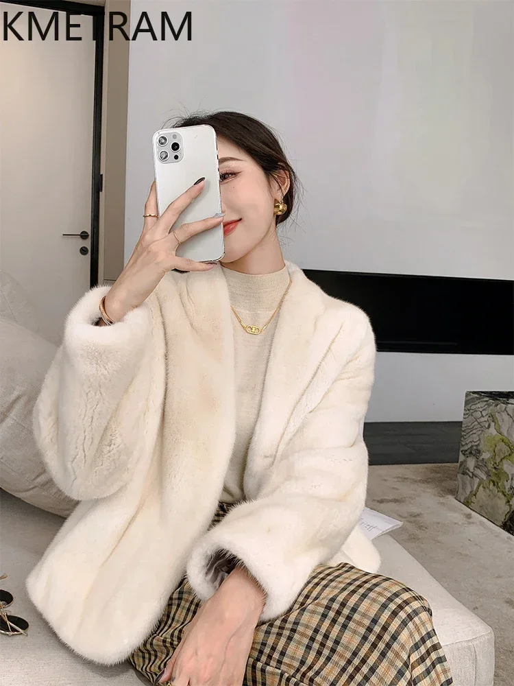 Real Mink Fur Coat Women Luxury Short V Neck Fur Jacket Winter New in Outerwears High Quality Womans Clothing шуба женская 2024