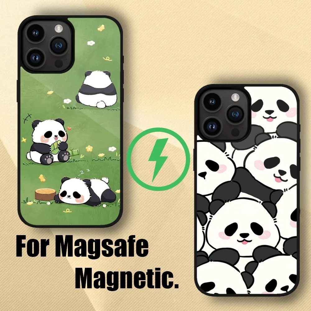 

Cute Panda Phone Case For iPhone 15 14 13 12 11 Pro Max Plus Phone Wireless Magnetic Magsafe Charging Shell