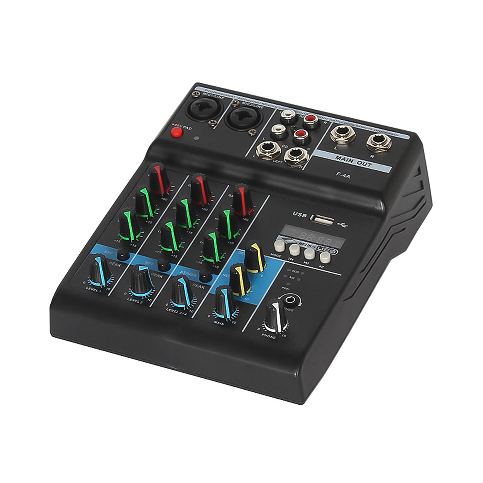 Professional 4-Channel Mixing Console Mini USB Mixer with Sound Card Effects Console Computer Tuning Soundcard Mixer for Home