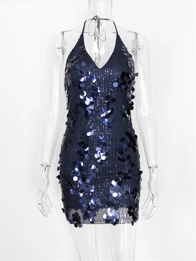 مثير الترتر الأزرق الداكن الرسن المرأة الخصر ضمادة فستان الدانتيل يصل عارية الذراعين قصيرة صغيرة 2025 ثوب موضة جديدة للحزب ، ملهى ليلي