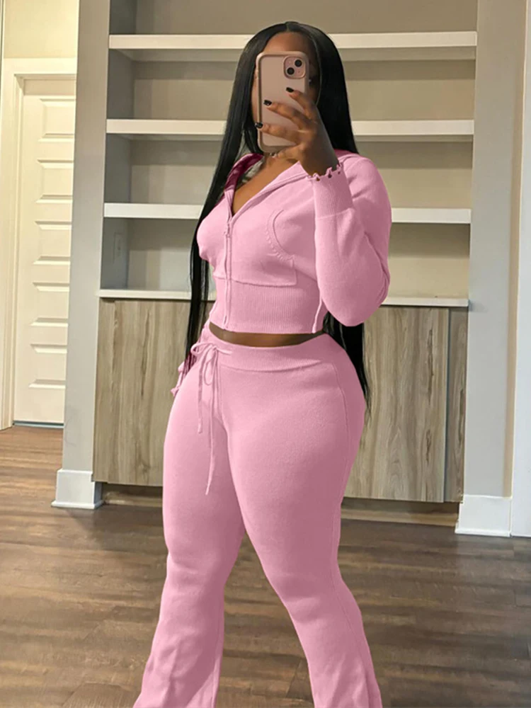 

Whatiwear Casual Tracksuits 2 Piece Set Women Zip Cardigan Hooded Jacket+Drawstring Long Pants Daily Simple Fashion Sporty Suits