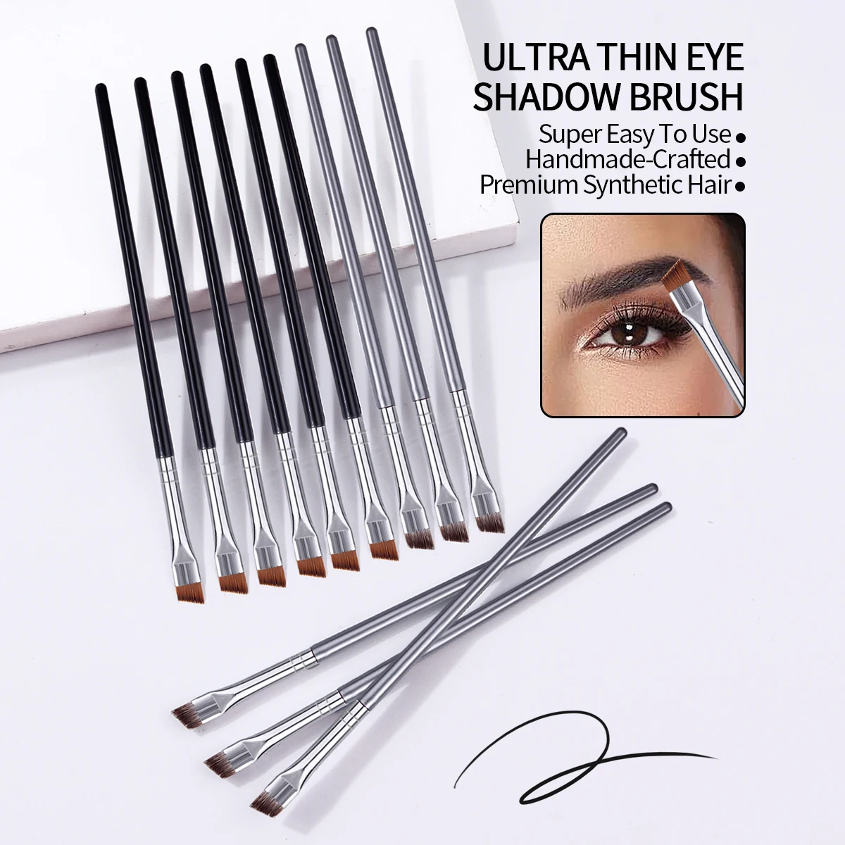 12 Uds. Pincel delineador de ojos de hoja fina y fina, pincel para cejas para un contorno preciso de detalles de maquillaje de ojos, pincel de maquillaje portátil