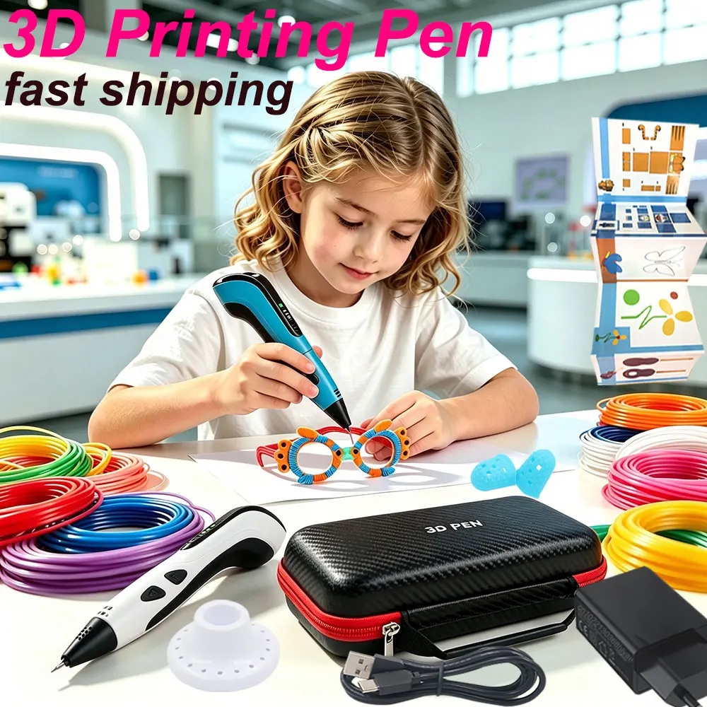New 3D Printing Pen 3D Pen Set for Children with Power Adapter 30Color PLA Filament Travel Case Birthday Christmas Gift for Kids