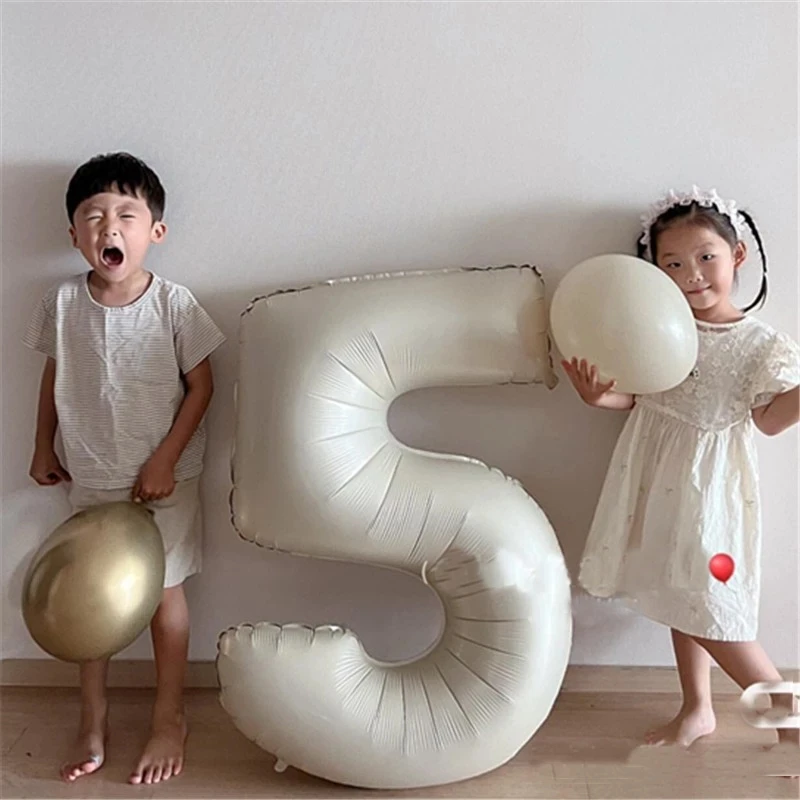 32/40Inch Cream Color Number Balloons 1-9 Large Digital Foil Helium Ball Girl Kids Adult Happy Birthday Party Decoration Wedding