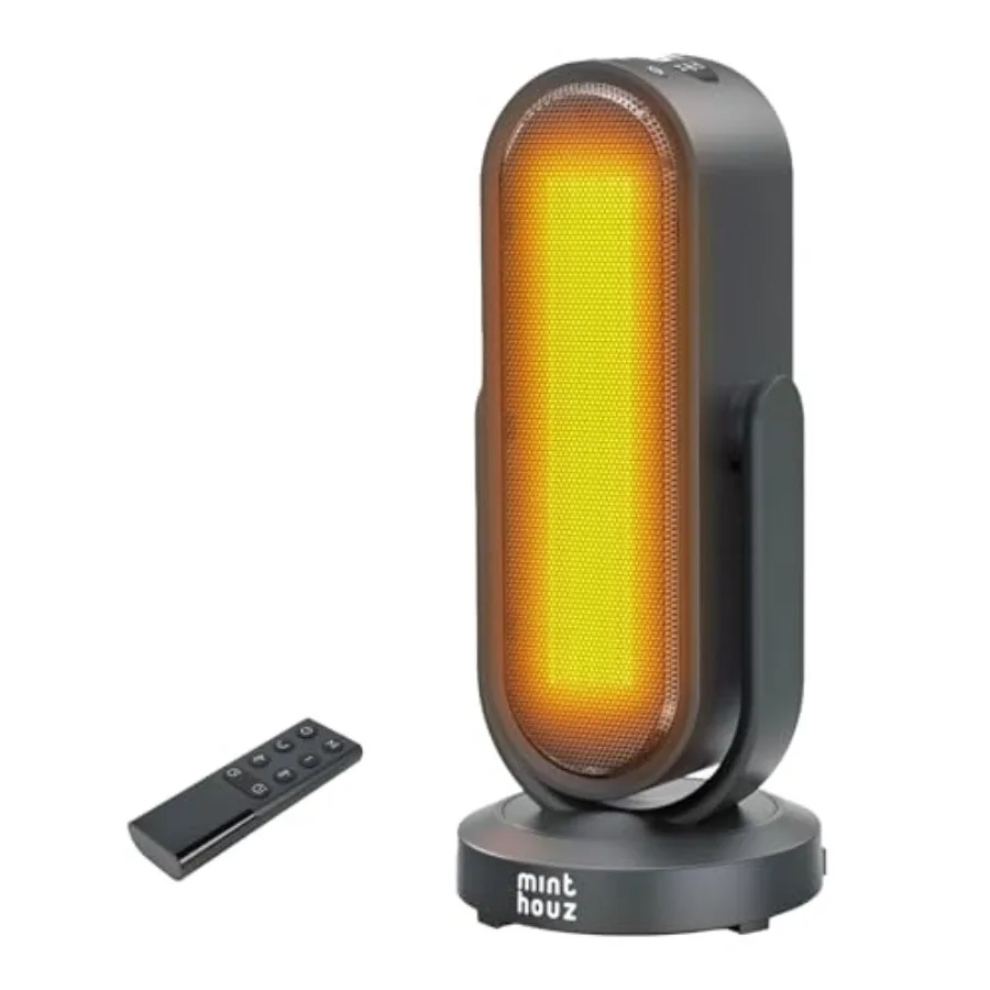 

Портативный керамический обогреватель PTC 1500 Вт с термостатом, пультом ДУ, 3D-вращением, низким уровнем шума, режимом ECO, быстрым нагревом, таймером на 8 часов и защитой от перегрева