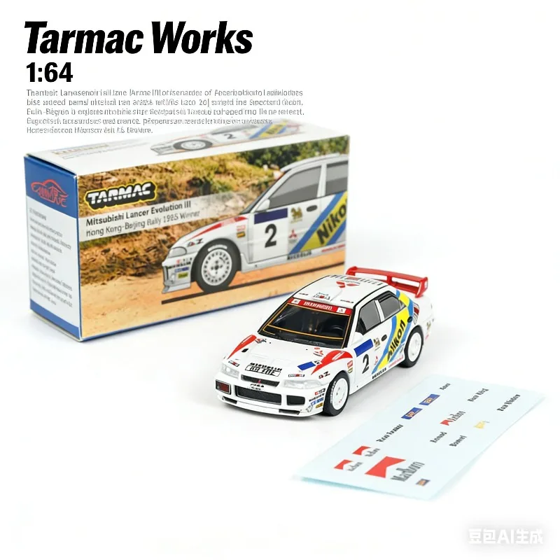 

Tarmac Works 1:64 Mitsubishi EVO III 3-го поколения 2 # Модель гоночного автомобиля 1995 года, игрушка для мальчиков, предмет для коллекции и декора для взрослых.