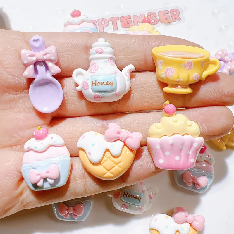 20Pcs Cartoon Teapot Cake Resin Jewelry Bracelet Hair Clip Crafts Accessories DIY Storage Box Pencil Case Water Cup Decor Patch