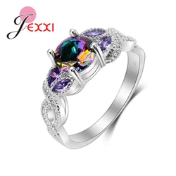Multi Color Crystal Wedding Party Ring For Girl 925 Sterling Silver Rings For Women Engagement Accessory