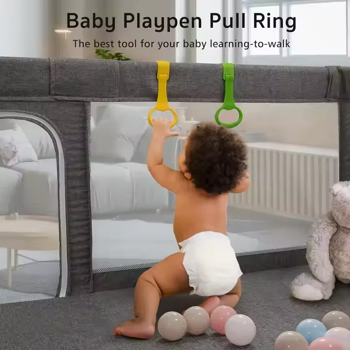 Baby Playpen BPA-Free Oxford Mesh Tool Free Assembly with Pull Up Rings Sturdy Suction Base Foam Padded Anti-Collision Breathable Toddler Activity Play Yard Grey image 4