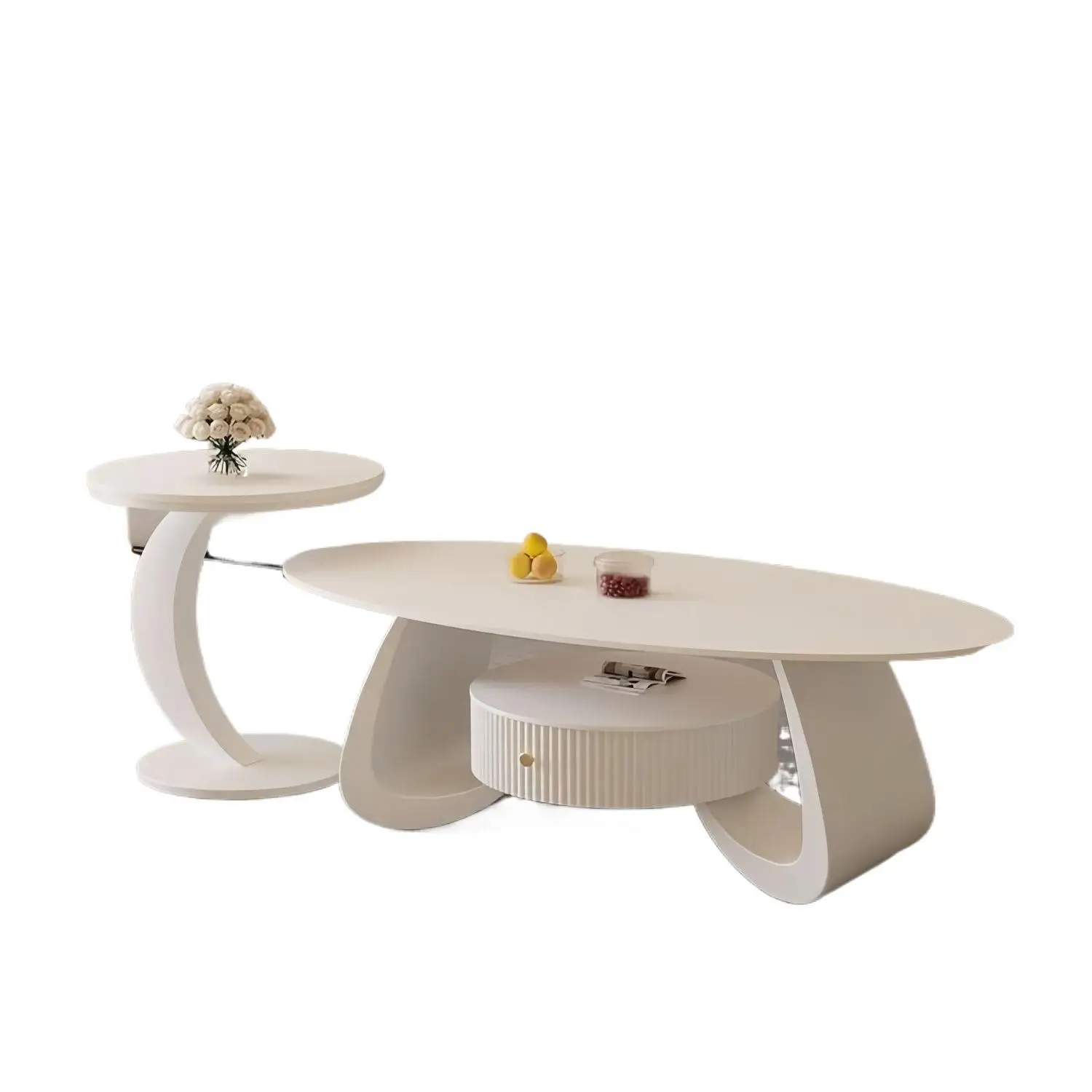 

Coffee table, cream, slate, oval, household, living room, small apartment, simple, modern