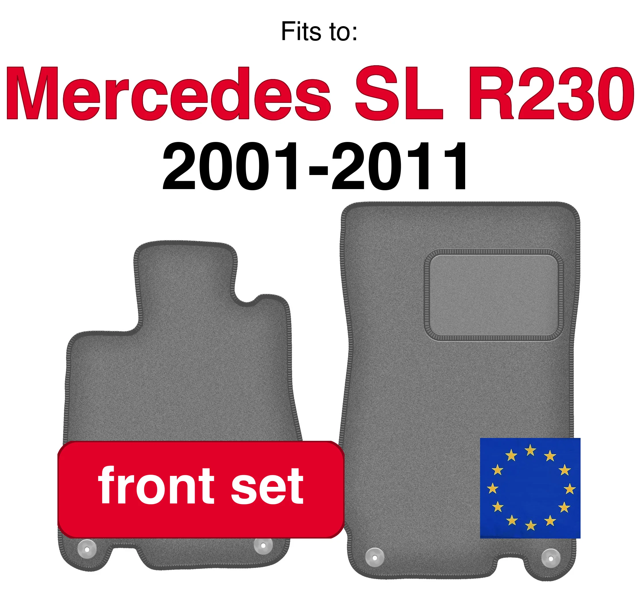 Image of Auto-Velours-Fußmatten vorne für Mercedes SL R230 Roadster (2001-2011) - Graphit (2 Stück) Set Auto-Vorderteppichmatten für Fahrzeugboden