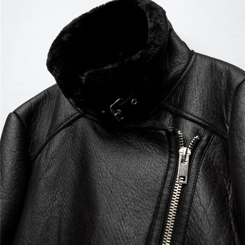 Thiened Double face moto Jaet femmes rembourré fourrure cuir manteau rue Sle longue Sve fermeture à glissière couleur