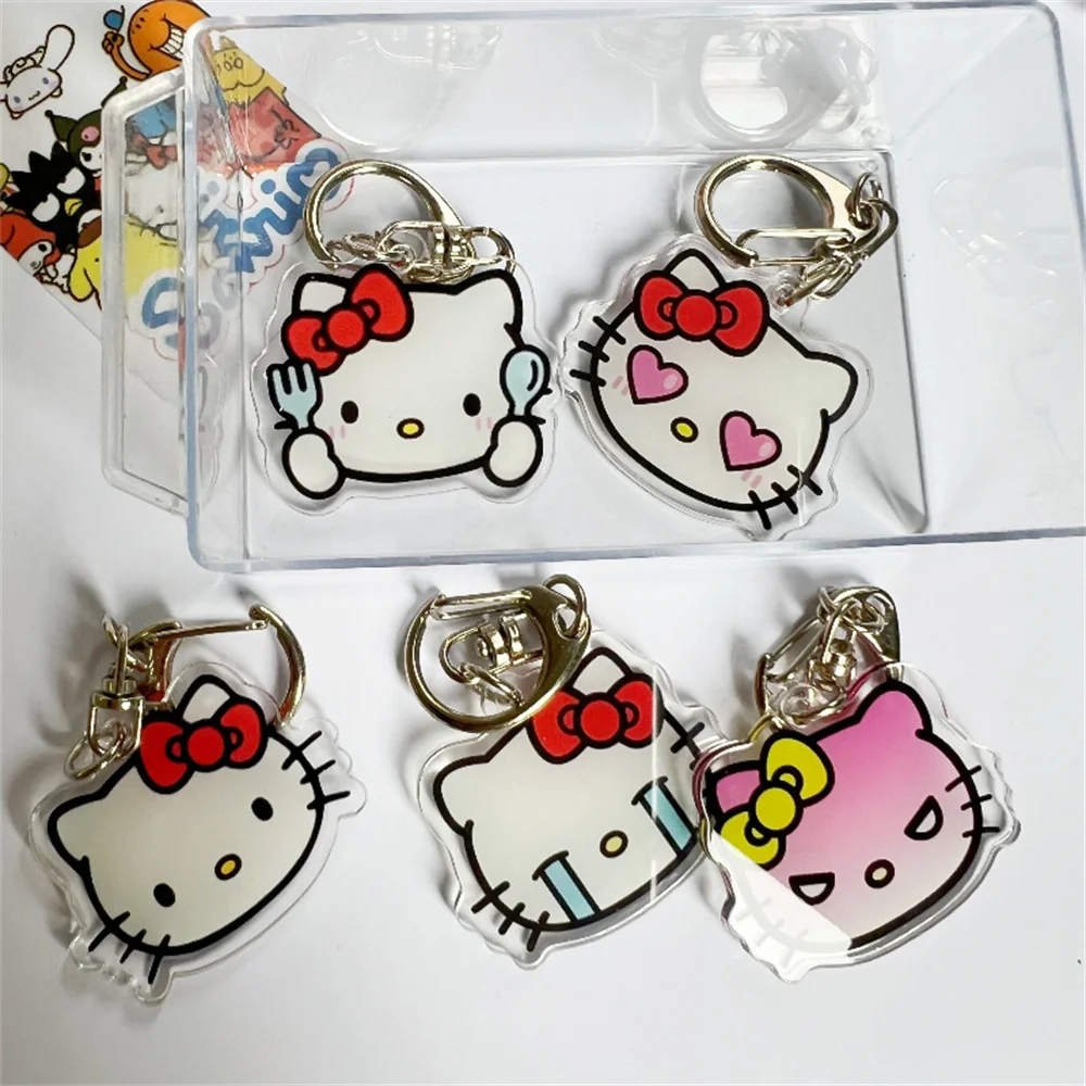 Kawaii Hello Kitty Cute Angry Crying Printed Keychain Cartoon Backpack Double Layer Acrylic Pendant Decorative Accessories Gifts