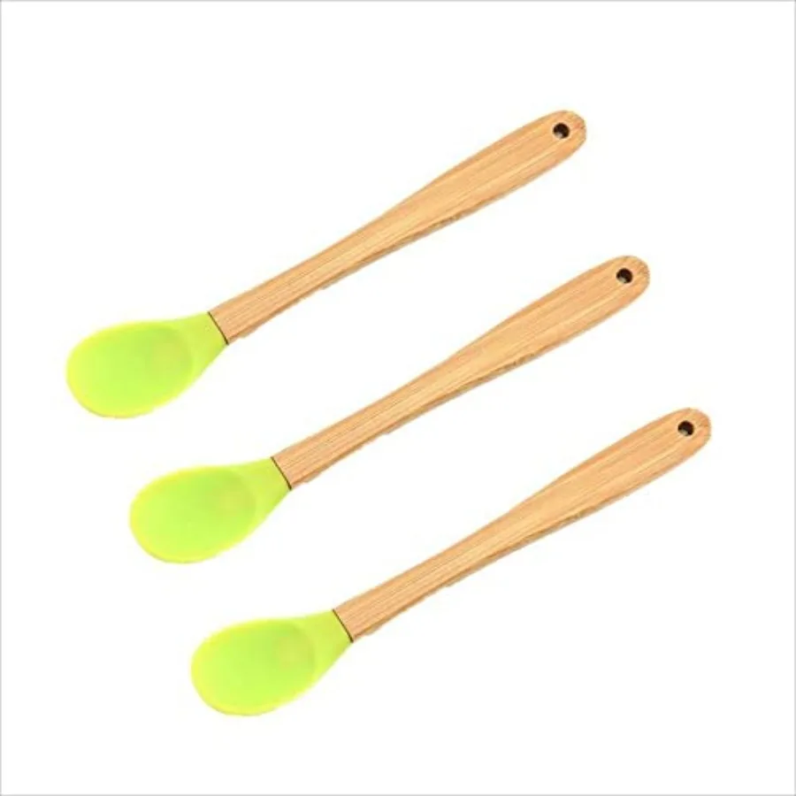 

Vctitil 3 Pcs Mini Silicone Spoons Heat Resistant Mini Stirring Spoon with Bamboo Handle for Cng Baking Mixing and Serving