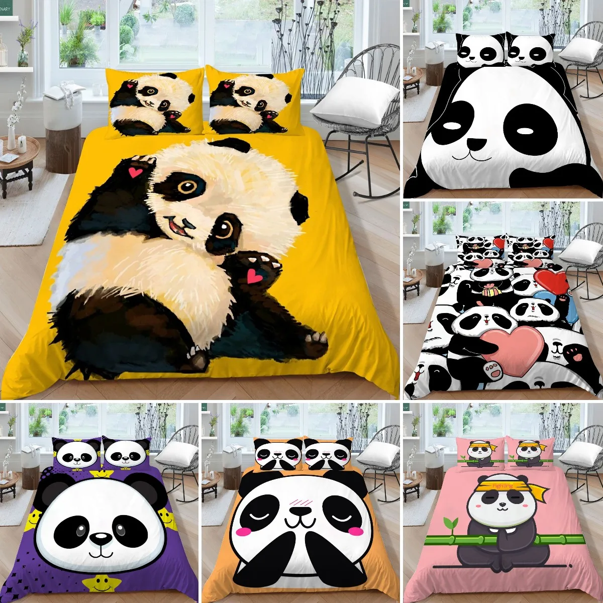 

Panda Bedding Set For Kids Boys Girls, Cute Cartoon Giant Panda Bedroom Decor Duvet Cover Set