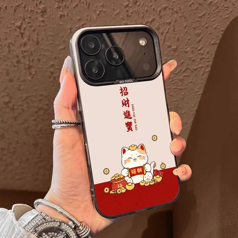 เคสโทรศัพท์ลายแมวกวักนำโชค สำหรับ iPhone 17,16,15,14,13,12,11,Pro,Max,Plus,E,Air,Mini สีดำ วัสดุ TPU