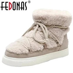 FEDONAS Stivaletti da donna in pelle scamosciata di mucca di lana dolce Stivali da neve femminili di grandi dimensioni Scarpe casual da ballo Donna Nuovi stivali con plateau appartamenti