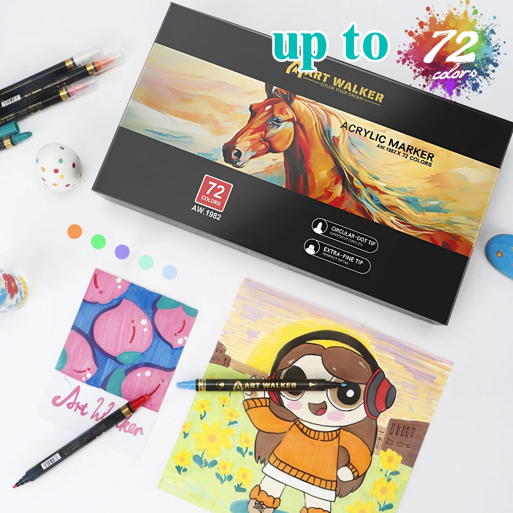 

12-72 Colors Double-Headed Art Marker Pens-Quick-Drying | For Painting on Cups, Wood, Stone | Art Stationery & School Supplies