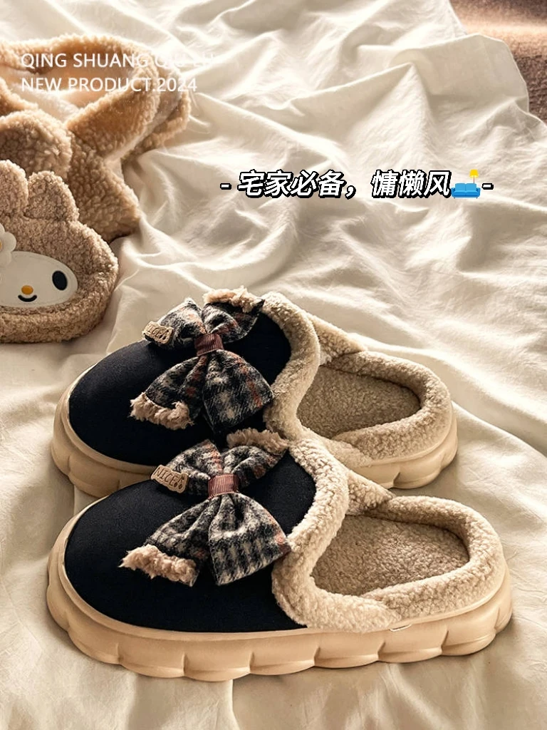 Shoes Women Female Slippers Fur Flip Flops Slides Fashion Butterfly-Knot Platform Soft 2024 Plush Luxury Autumn Casual Butterfl