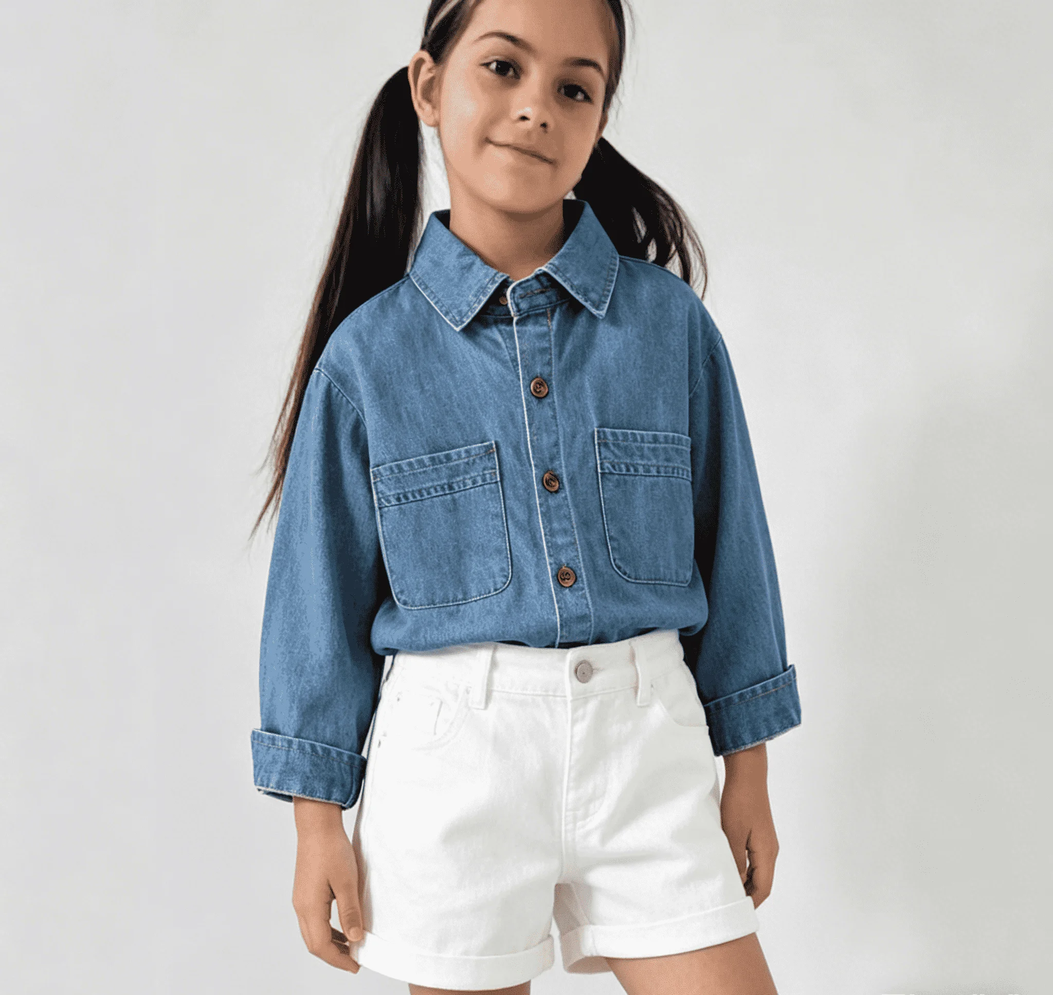 

2026 Spring New Boys' and Girls' Denim Long Sleeve Shirts, Denim Shirts, Baby Casual Children's Wear, Washed Denim Shirts