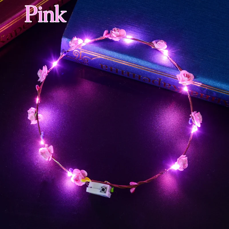 10-300Pcs LED Flower Crowns Light Up Headbands Glowing Flower Crown Garland Glow in the Dark Headband for Wedding Party Favors image 3