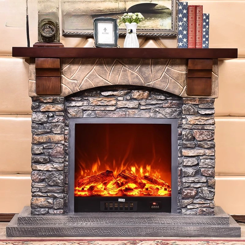 American and European style fireplace retro imitation stone mantel 1.2/1 3/1.42/1.5m simulated flame heating hearth