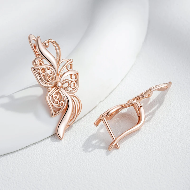 Kinel Hot Unique Glossy Long English Earrings for Women Fashion 585 Rose Gold Color Metal Flower High Quality Daily Fine Jewelry