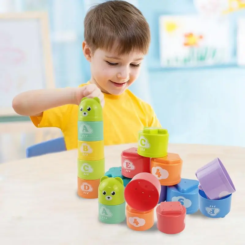 Number & Letters Children Educational Toys Baby Fun Stacking Cups Toy Fun Rainbow Cups Stacking Tower Toy