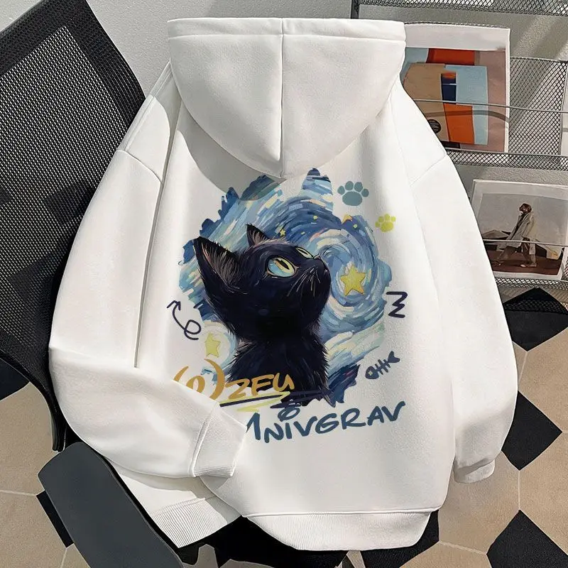 

American Cat-printed Hooded Sweatshirt for Autumn and Winter, Versatile for Both Men and Women, Loose Student Jacket