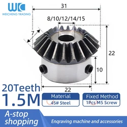 1pc 1.5 módulo 20 dentes buraco interno 8mm 10mm 12mm 14mm 15 16mm engrenagem dentes espiral engrenagens cônicas modelo violento modificação do carro diy