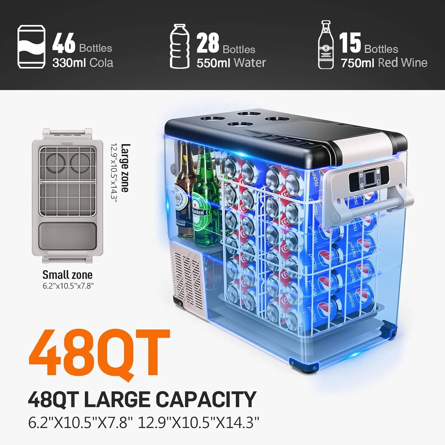 New 12 Volt Car Refrigerator, 48QT(45L) Car Fridge Electric Cooler APP Control, 12V Refrigerator -4℉~68℉, Portable Refrigerator