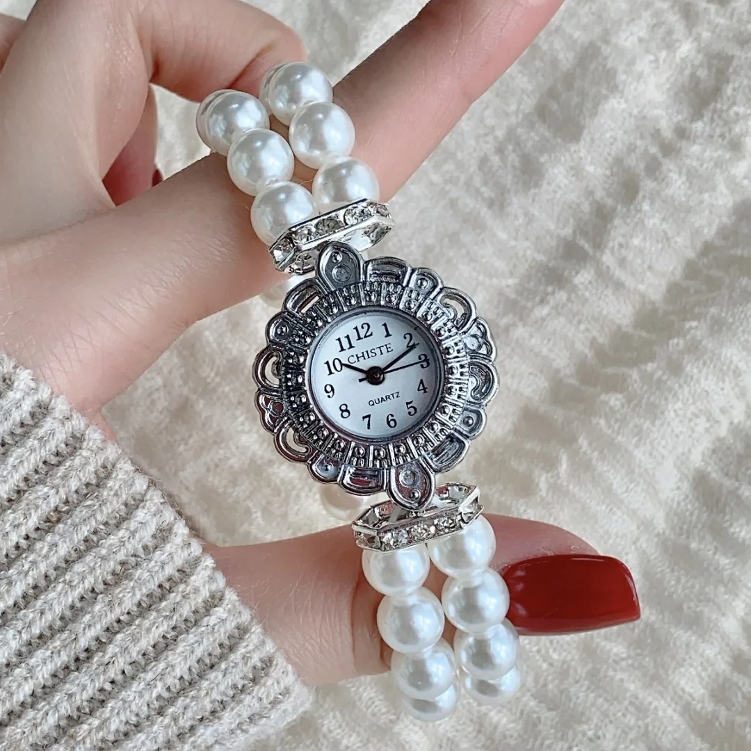 Women Watch Pearl String Strap Bracelet Jewelry Wrist Watch Fashion Simple Style Quartz Wristwatch Female Clock