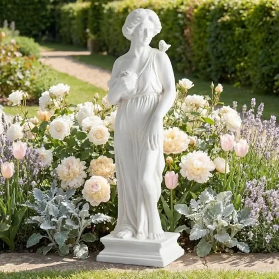 31.5 Roman Style Outdoor Garden Statue, Resin, Antique White, Weather-Resistant Finish