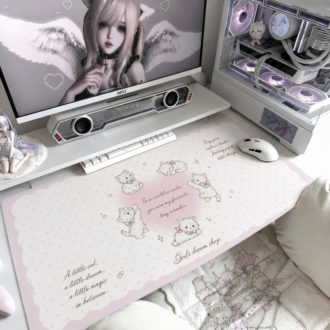Korean Ins Cute Cat Anime PU Leather Desk Pad Protector Non-Slip Large Mouse Pad Mat Pc Home &Office Desk Mat Laptop Desk Pad