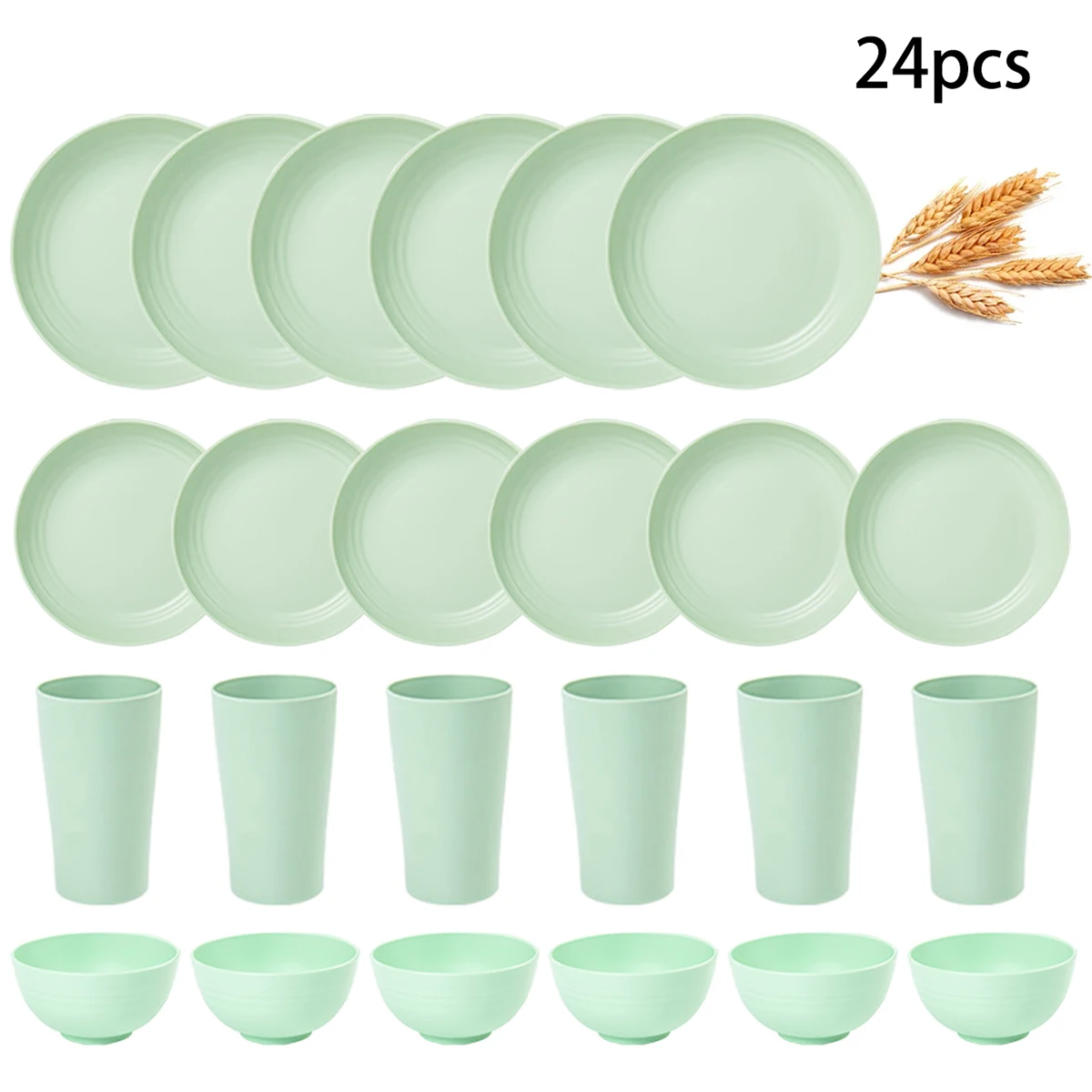 6/24pcs Wheat Straw Cutlery Set Dishes Bowls Disk Water Cup Tableware Set Unbreakable Polypropylene Party Kitchen Dinnerware Set