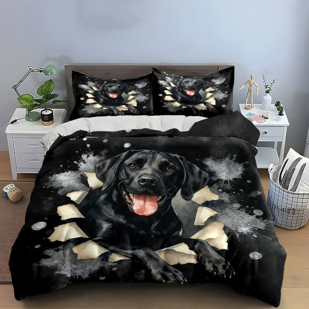 

Black Labrador Art Home Decoration Soft Comfortable Duvet Cover Bedding Set Included 1*Duvet Cover & 2*Pillowcases, gift