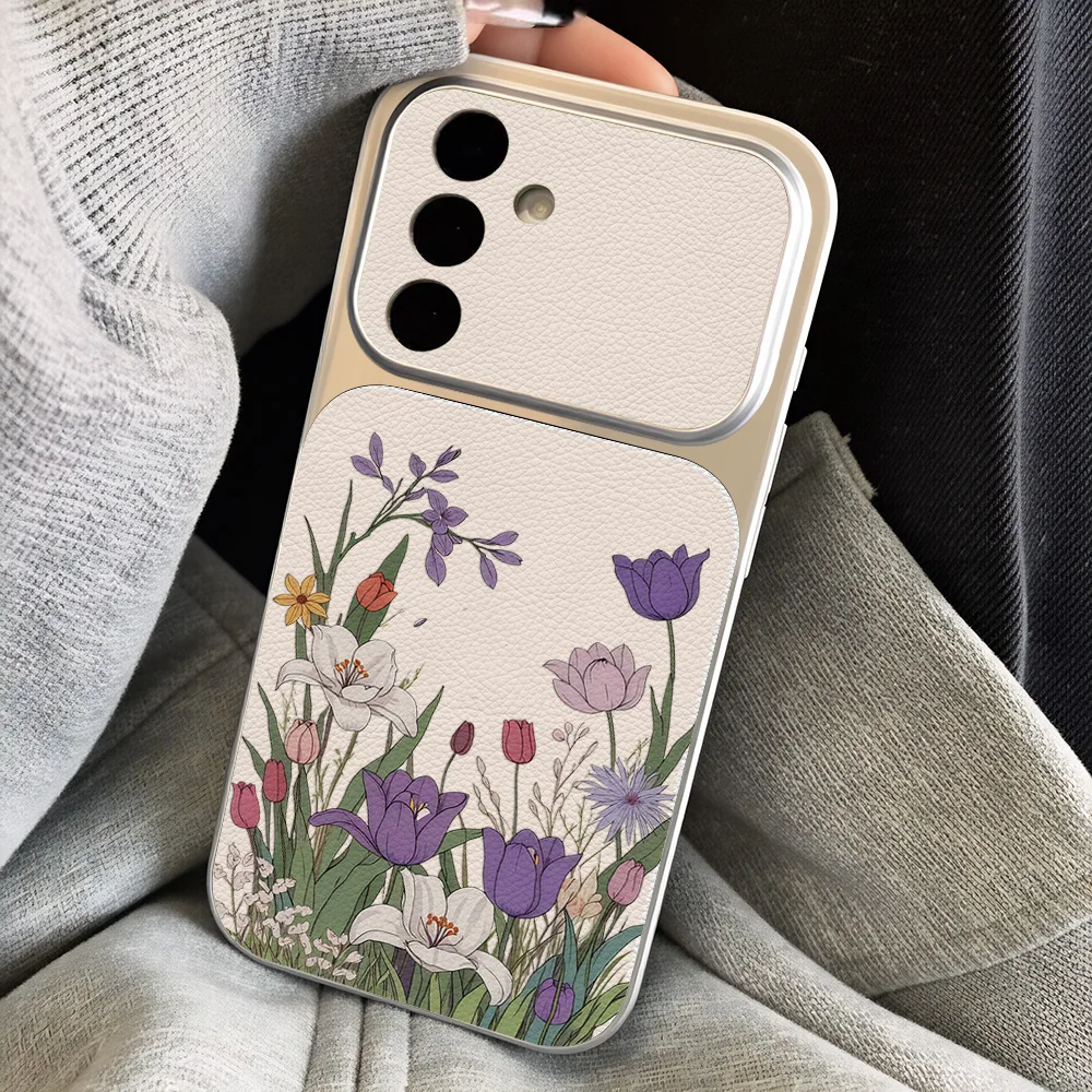 Blumen-Handyhülle für Samsung S23 S24 S25 S26 Ultra FE Hülle A57 A56 5G A16 A07 A27 A37 A17 A55 A54 A36 A26 Weiche Lederhülle