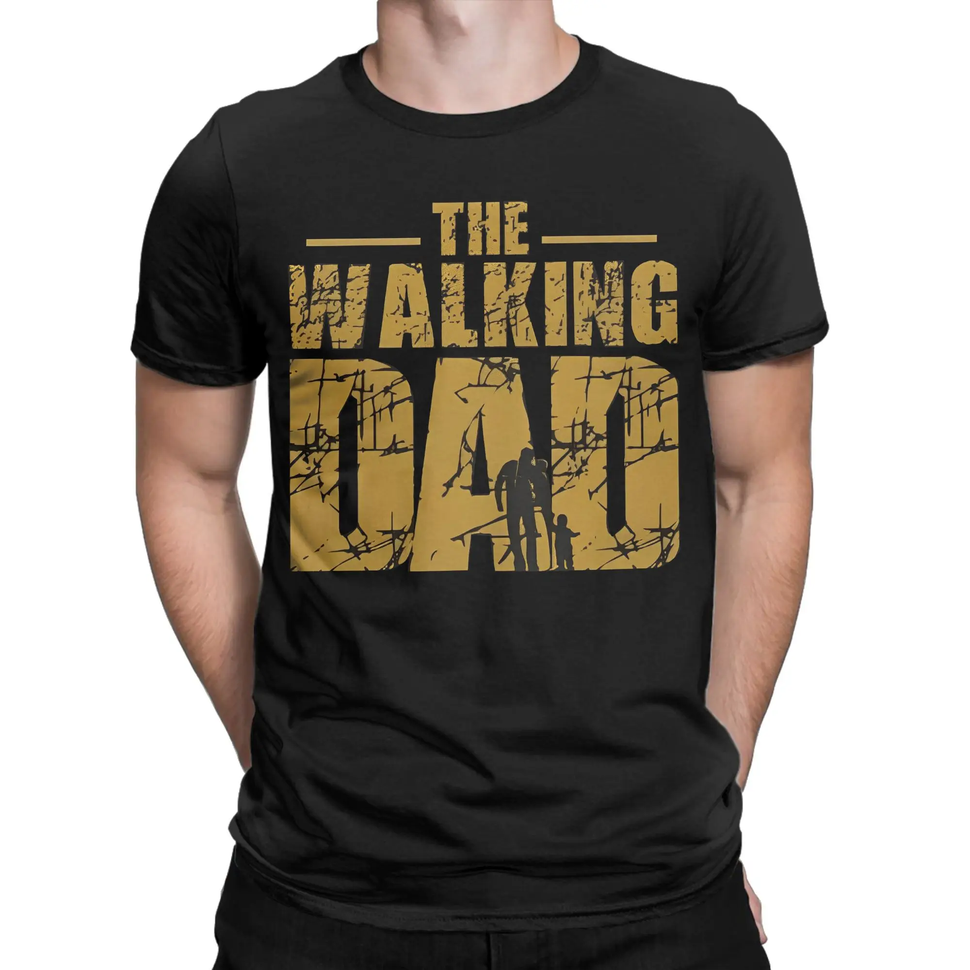 Men T-Shirts The Walking Dad Vintage 100% Cotton Tee Shirt Short Sleeve Father's Day T Shirt Crew Neck Clothing Plus Size