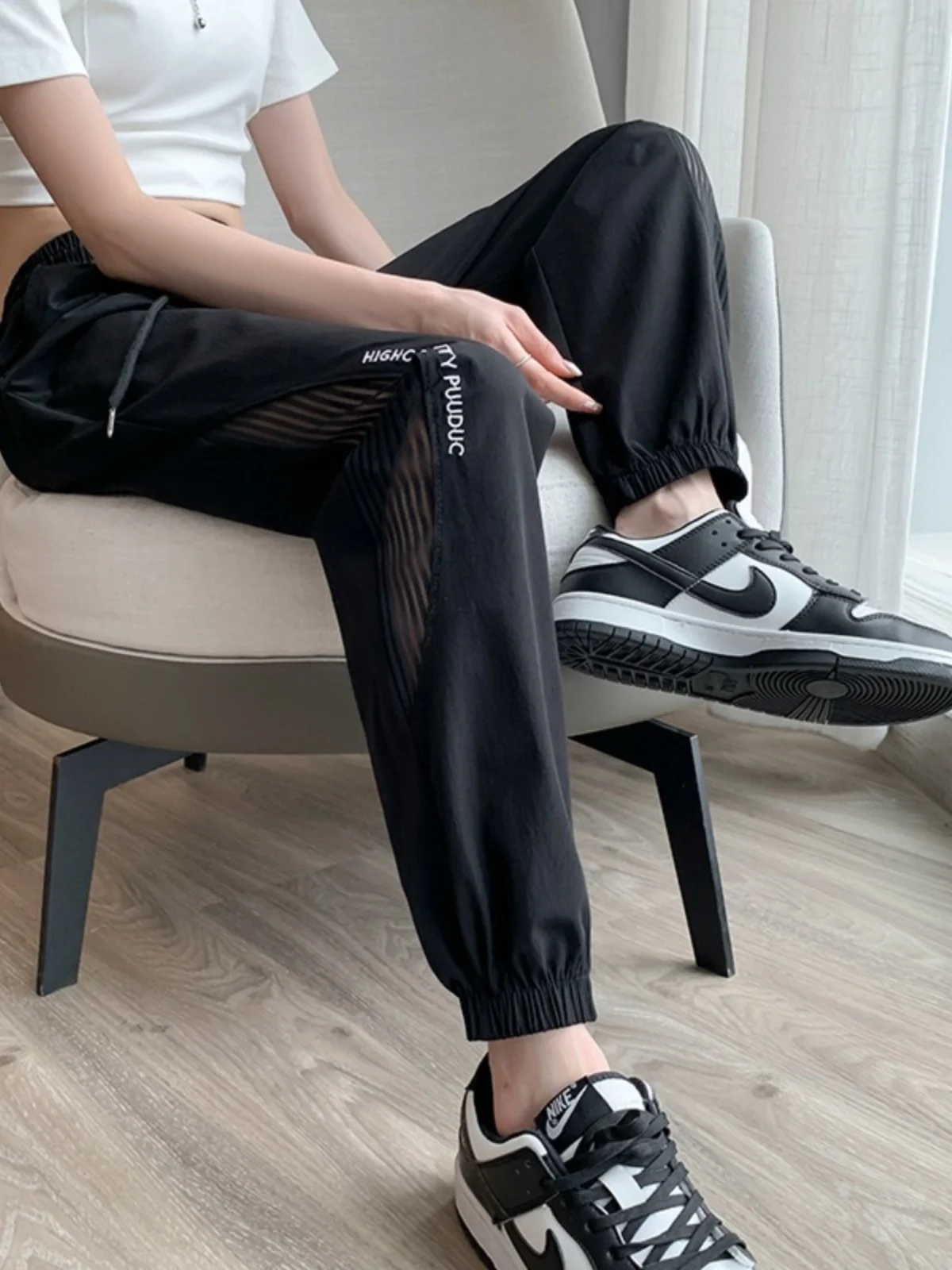 Damskie spodnie casualowe z jedwabiu lodowego Qui Dry, letnie, cienkie, luźne, oddychające, chroniące przed słońcem, odstraszające komary, chłodne spodnie typu harlan z wysokim stanem.